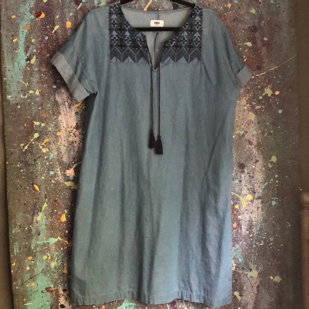 Old Navy Chambray Embroidered Dress